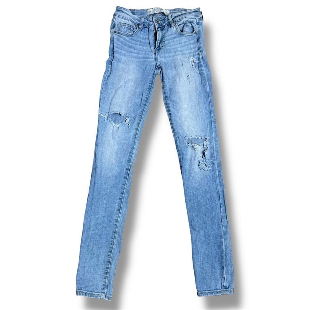 Abercrombie & Fitch Super Distressed Light Wash Straight Leg Jeans, Women’s 00 R